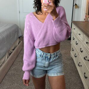Lavender Cropped Wrap Sweater
